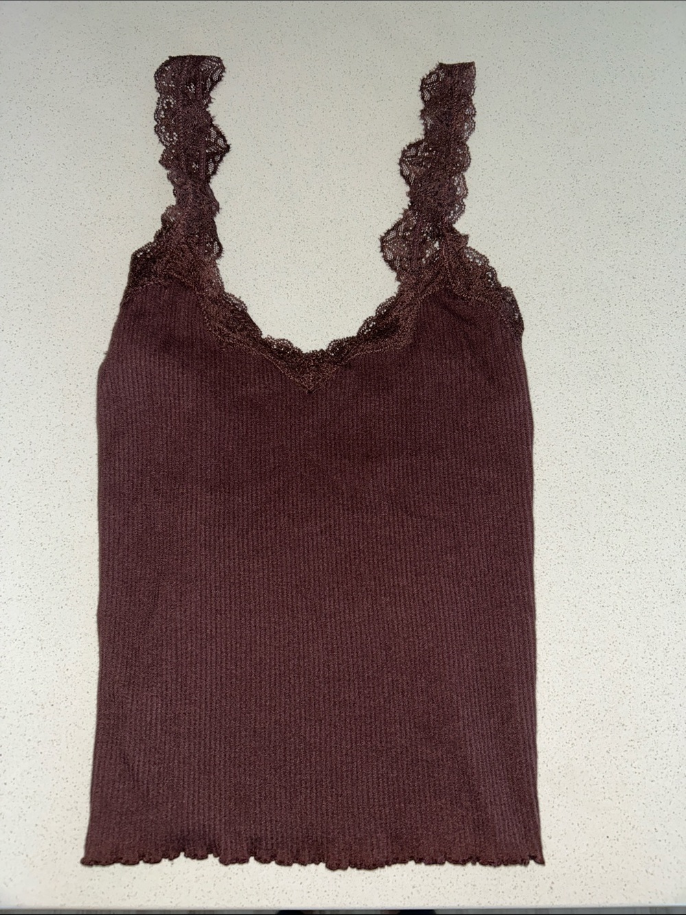 Free People Lace-Trim Ribbed Tank Top - Deep Brown